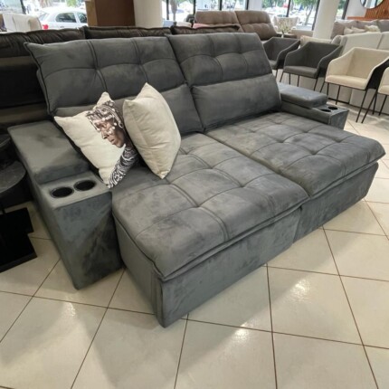 Sofa 2,30m Munique com Braço Porta Copos Cinza (2688) - Imagem 5