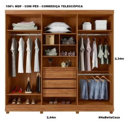 Roupeiro 2,44m 6 Portas MDF 100% Genova Cedro (3820) - Imagem 4