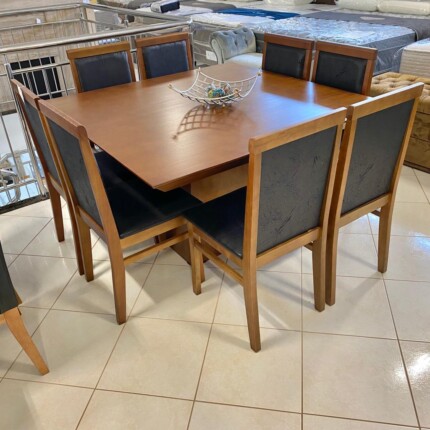 Mesa Quadrada Piramidy Imbuia (2227) com 8 Cadeiras Karol Preto (2690) - Imagem 1