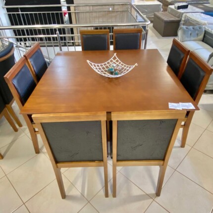 Mesa Quadrada Piramidy Imbuia (2227) com 8 Cadeiras Karol Preto (2690) - Imagem 4