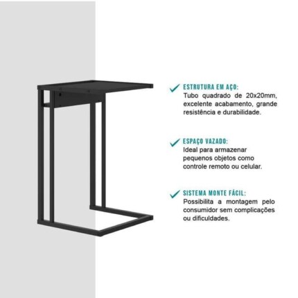 Mesa Lateral para Encaixar no Sofá 1347 Preto (3445) - Image 3