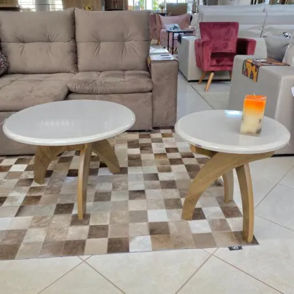 Mesa de Centro Jade Redonda Off White 70cm (2430) - Imagem 5