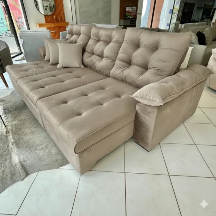 Sofa 2,90m Ferrero com Braços Almofadado Bege (3631)