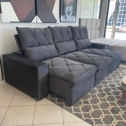 Sofa 2,90m Noruega em Veludo Cinza (3369) - Image 2