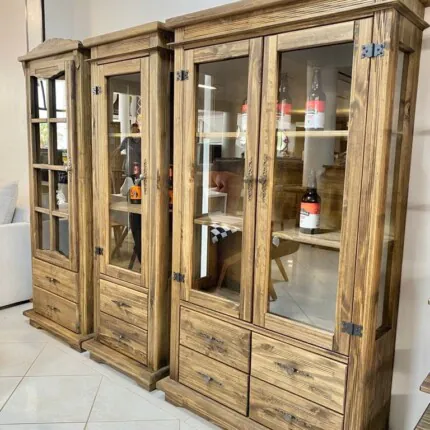 Cristaleira Rústica em Madeira 2 Portas 99cm (1360) - Imagem 1