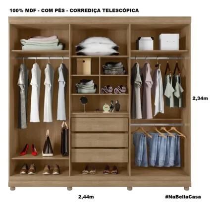 Roupeiro 2,44m 6 Portas MDF 100% Genova (3275) - Imagem 8