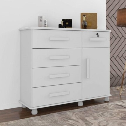 Comoda 1,18m 5 Gavetas Sapateira Ibiza Branco (2662)