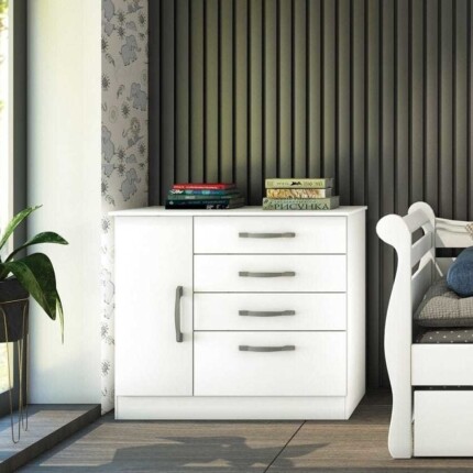 Comoda 1,04m 4 Gavetas Sapateira Chicago Branco (83) - Imagem 3