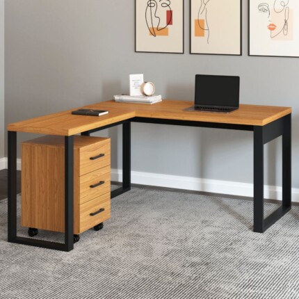 Mesa Escritório de Canto 1,35m x 1,58m MDF (3455) com Gaveteiro Volante F22 Dalla Costa (2064)