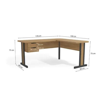 Mesa Escritório de Canto 1,50m x 1,70m 1170 Itapua (5312) - Imagem 4