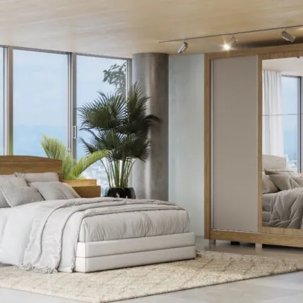 Roupeiro 2,23m 3 Portas Deslizantes com Espelho PM570 (3149) - Imagem 4