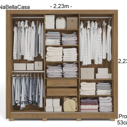 Roupeiro 2,23m 3 Portas Deslizantes com Espelho PM570 (3149) - Imagem 2