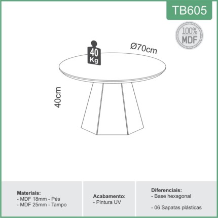 Mesa Centro Redonda 70cm TB605 (5401) - Imagem 4