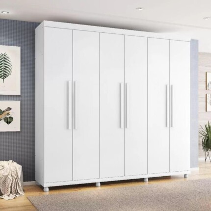 Roupeiro 2,44m 6 Portas MDF Genova Branco (509) - Imagem 4