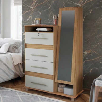 Comoda 1,06m 5 Gavetas Sapateira Paris com 1 Porta Espelho (407)