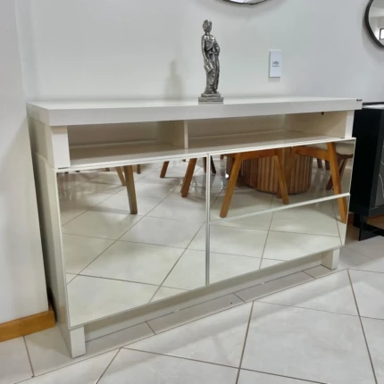 Balcao Buffet 1,25m TB388 MDF Off White com Espelhos (4086)