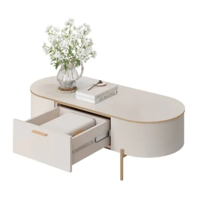 Mesa Centro Celina Oval Off White 1 Gaveta 1,08m (34) - Imagem 3