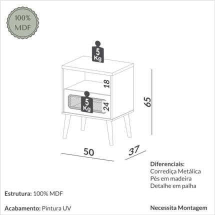 Mesa de Cabeceira TW48 com Tela (660) - Imagem 5