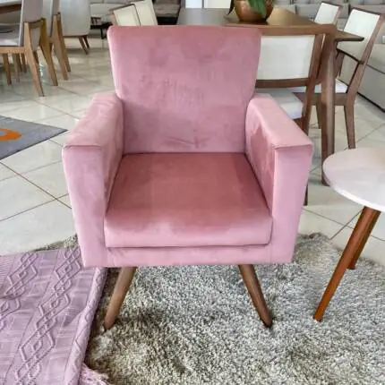 Poltrona Duna Assento com Pillow - Tecido Veludo Rosê (5442)