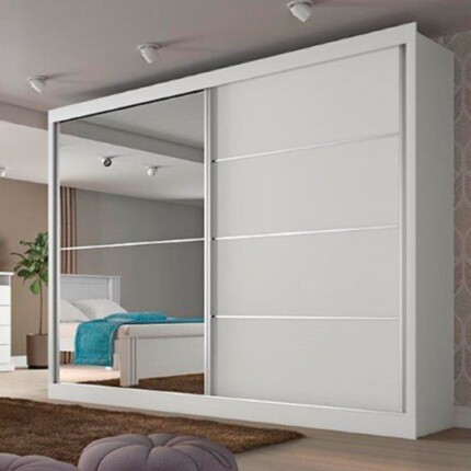 Roupeiro 2,06m 2 Portas Deslizantes Com Espelho Verona MDF Branco (6803) - Imagem 1