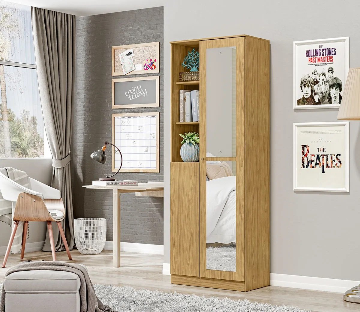 【 L出品 】 50×40cm size art Multiuso Lince 2 Porta 69cm com Espelhos (4476-2536) - Bella Casa