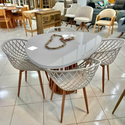 Mesa Organica Ripada com Vidro Off White (4678) com 4 Cadeiras Monaco Nude (2340) - Imagem 3