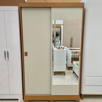 Roupeiro 1,21m 2 Portas deslizantes R588 Off White Com Espelho (6447)