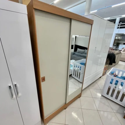 Roupeiro 1,21m 2 Portas deslizantes R588 Off White Com Espelho (6447) - Imagem 5