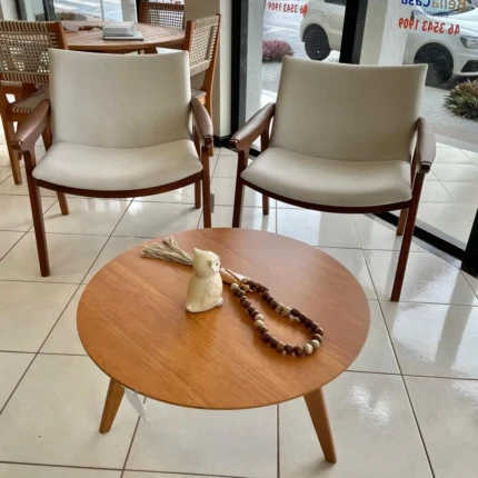 Poltrona Elipse Castanho Tecido Linho e Couro Eco (3938) - Imagem 3