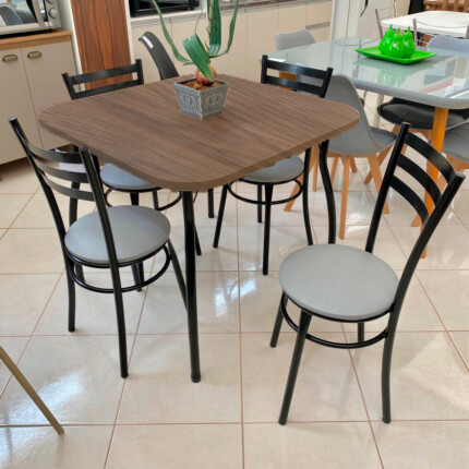 Mesa Quadrada 90cm (3916) com 4 Cadeiras assento Cinza (1152) - Imagem 3