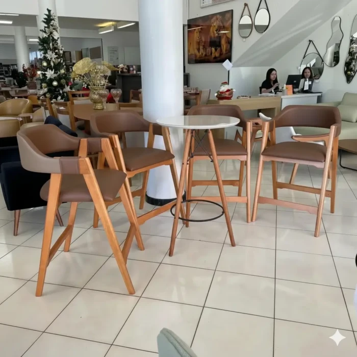 Vinik Alvin - Banqueta OLIVE COM BRAÇO FACTO MARROM (CD 4125) + Imcal - Mesa Alta Bistro Gourmet VIDRO 60cm branco(CD 5582) (2)