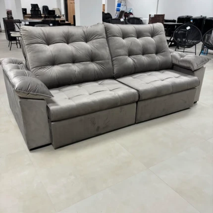 Sofa 2,50m Ferrero com Braços Almofadado Veludo Claro (6823)