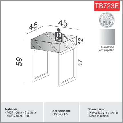 Mesa Lateral TB723 com Espelhos (6491) - Imagem 5