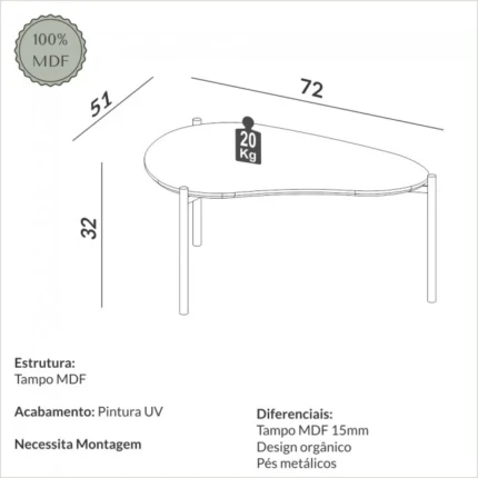 Mesa Centro Organica TB628 72cm (2165) - Imagem 3