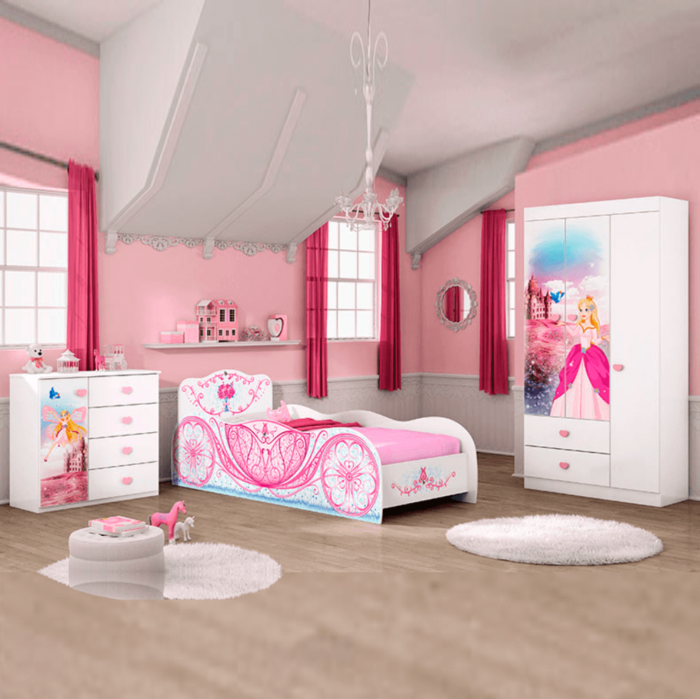 Jogo De Quarto Infantil Princesa Rosa - Móveis Bela