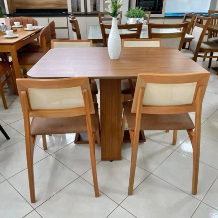 Mesa 1,20m Tampo Freijo (1851) com 4 Cadeiras Romana em Tela (5051) - Imagem 4