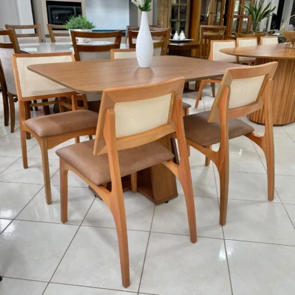 Mesa 1,20m Tampo Freijo (1851) com 4 Cadeiras Romana em Tela (5051)
