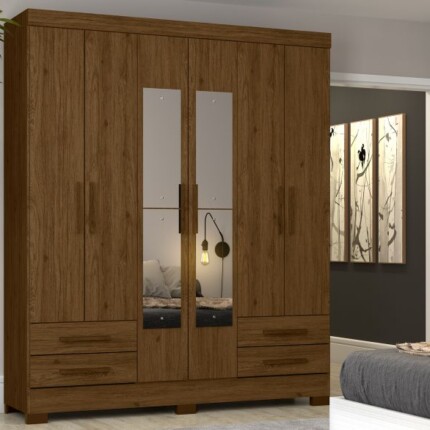 Roupeiro 1,63m 6 Portas B63 Castanho Com Espelho (4174) - Imagem 3