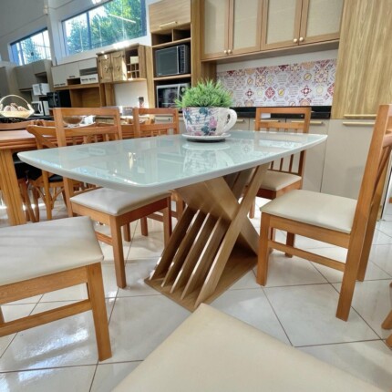 Mesa 1,70m Graviola Vidro Off (3960) com 6 Cadeiras Paris Tecido Impermeavel (234) - Imagem 2
