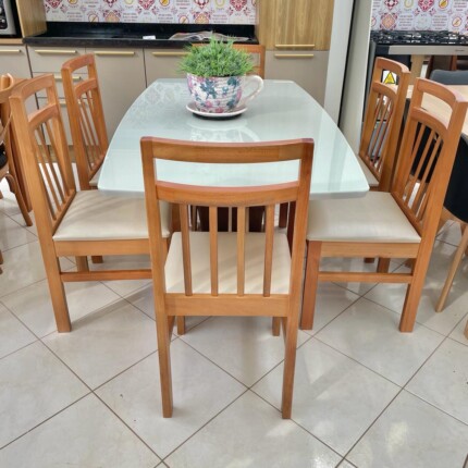 Mesa 1,70m Graviola Vidro Off (3960) com 6 Cadeiras Paris Tecido Impermeavel (234) - Imagem 3