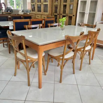 Mesa 1,80m Wind com Vidro (4802) com 6 Cadeiras Leon X Fendi Impermeável (4790) - Imagem 1