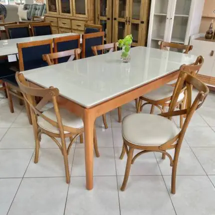 Mesa 1,80m Wind com Vidro (4802) com 6 Cadeiras Leon X Fendi Impermeável (4790) - Imagem 3