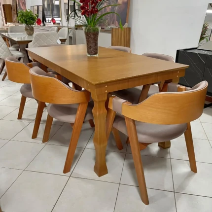 Mesa 1,80m Kenia Mel (6193) com 6 Cadeiras Olive Impermeável Facto (1275) - Imagem 3