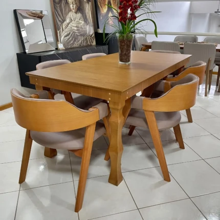 Mesa 1,80m Kenia Mel (6193) com 6 Cadeiras Olive Impermeável Facto (1275)