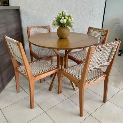 Mesa Redonda 1m (1745) com 4 Cadeiras com Corda Nautica (5180)