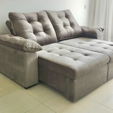 Sofa 2,10m Ferrero com Braços Almofadado Veludo Claro (6125)