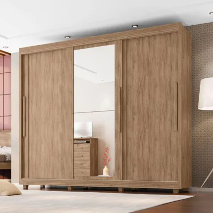 Roupeiro 2,73m 3 Portas Deslizantes Milao 100% MDF com Espelho (4226-3846)