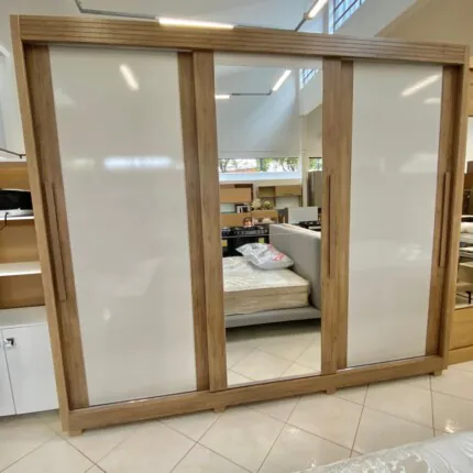 Roupeiro 2,73m 3 Portas Deslizantes Milao Plus 100% MDF Off com Espelhos (4226-3846)