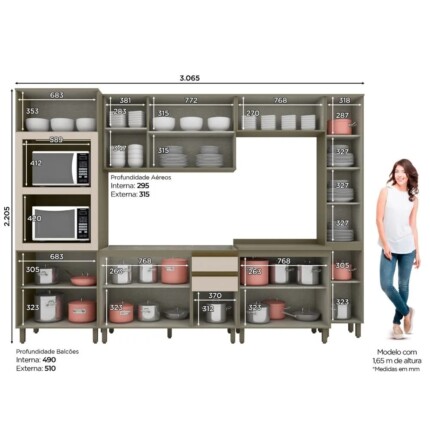 Cozinha 3,07m Modulada 100% MDF Connect (5973) - Imagem 4