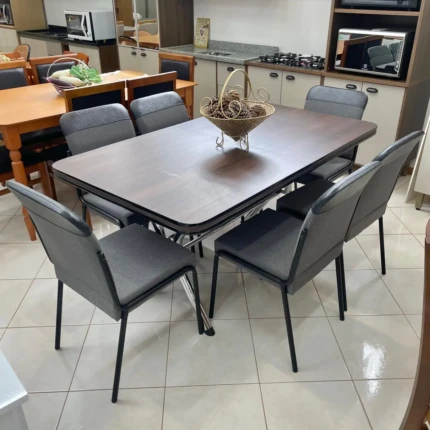 Mesa Extensível 1,60m a 2,00m (2012) com 06 Cadeiras Aço Preto Duo (829) - Imagem 2